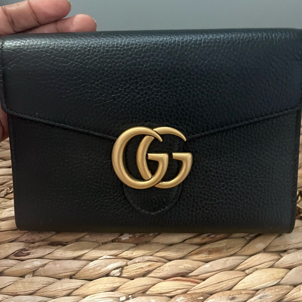 Gucci Black Leather wallet on chain